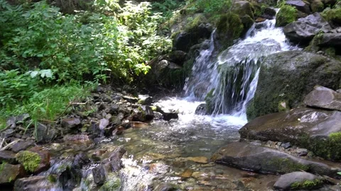 A small waterfall in a mountain forest. Video stock 160674787