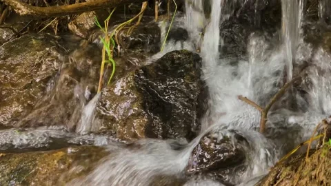 Small waterfall in a mountain stream Stock Footage 159570630