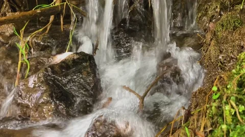 Small waterfall in a mountain stream Stock Footage 159570719