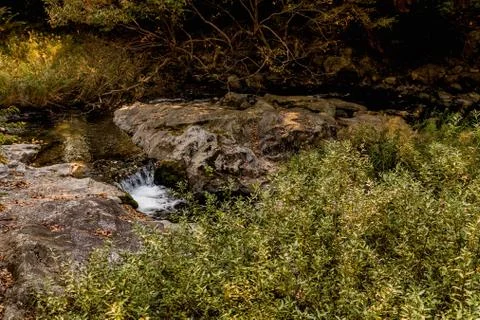 Small waterfall in mountain stream Stock Photos