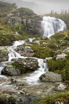 Small Waterfall in the Mountains. 스톡 사진