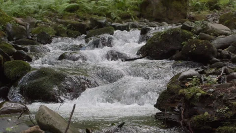 Small waterfall in mountains in slow motion Stock Footage