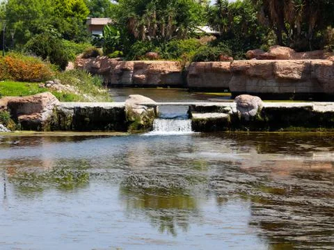A small waterfall in the park Stock Photos