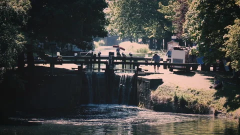 Small waterfall in river 2 Stock Footage 186563577