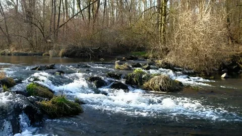 Small waterfall on the river mitterwasser Stock Footage 149643225