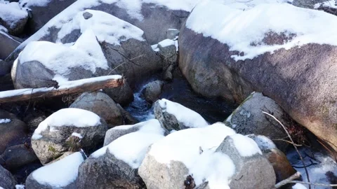 Small waterfall river Snow covered rocks Stock Footage 261351353