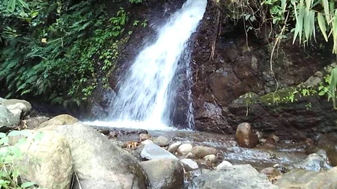 Small waterfall on small river stream at the mountain, nature landscape Stock-Footage 127493824