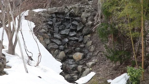 Small waterfall with snow on side Stock Footage 104418418