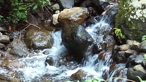 Small waterfall stream on kalipojok small river Stock Footage 124728372
