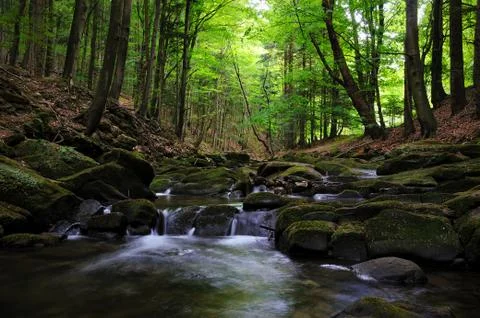 Small Waterfall Stream in the Mountains Stock Photos