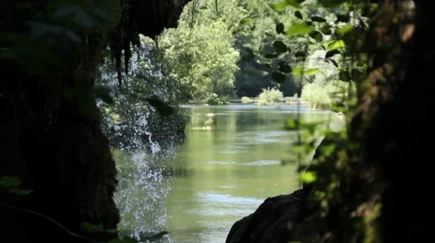 Small waterfall stream by the river Видео 47994550