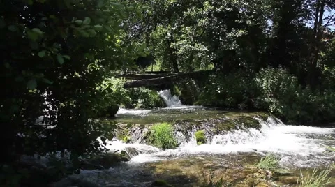 Small waterfall with strong vegetation Видео 47994062