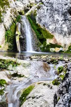 Small waterfall in the summer Foto stock