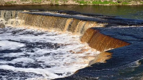 Small waterfall at sunny day. Stock Footage 76315554