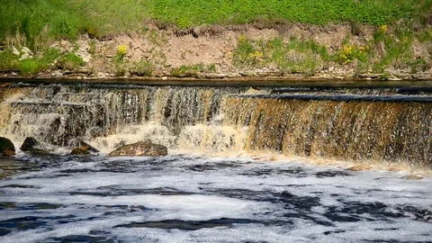 Small waterfall at sunny day. Stock Footage 76321776