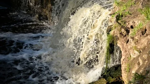 Small waterfall at sunny day. Stock Footage 76322982