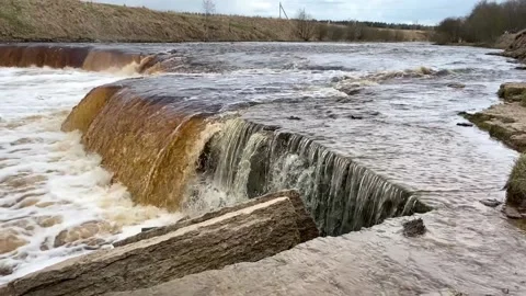 Small waterfall on the Tosno river, Tosno waterfall Stock Footage 153380145