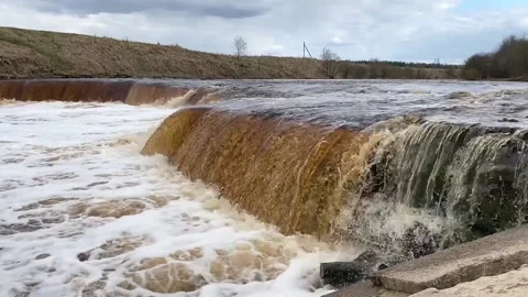 Small waterfall on the Tosno river, Tosno waterfall Stock Footage 153380690