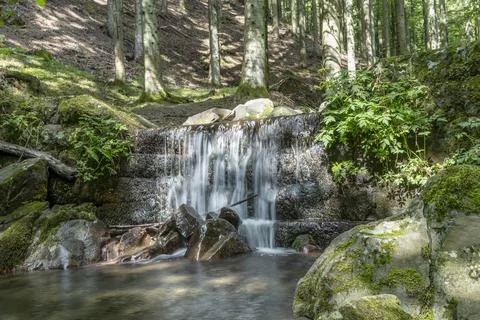 A small waterfall of water within the Acquerino Cantagallo nature reserve Stock Photos