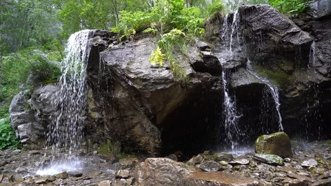 Small waterfall in wild forest Stock Footage 113139700