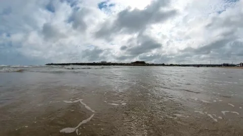 Small wave, Soft wave on sand beach, Ocean Wave On Sandy Beach, Cloudy sky Stock Footage 186645680
