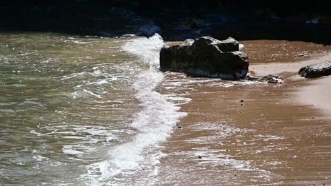 Small Waves and a Beach Rock Stock Footage 250508507