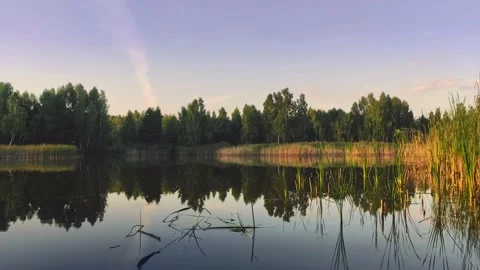 Small waves on the calm lake surface with evening sunlight. Video stock 161023044