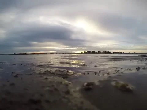 Small waves crashing on beach Stock Footage 45342339