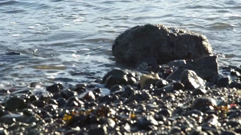 Small waves crashing onto pebble beach Stock Footage 233902883