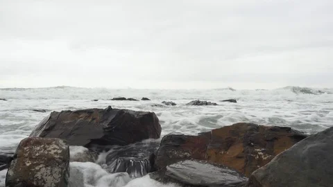 Small waves at sea and seagulls Stock Footage 83209973