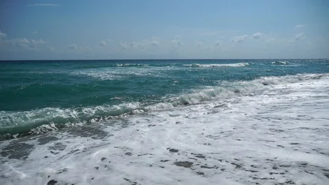 Small waves of the sea coast. Panoramic view Stock Footage 115357850