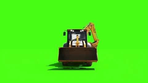 Small Wheeled Backhoe Loader Tractor with Front and Rear Buckets Driving on Stockbeeldmateriaal 347333186