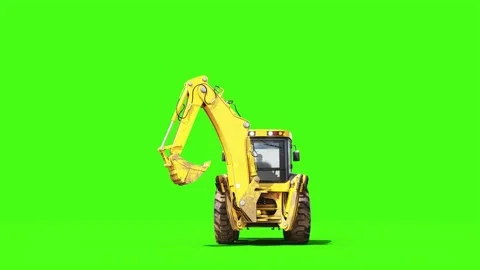 Small Wheeled Backhoe Loader Tractor with Front and Rear Buckets Driving on Stock Footage 347333267