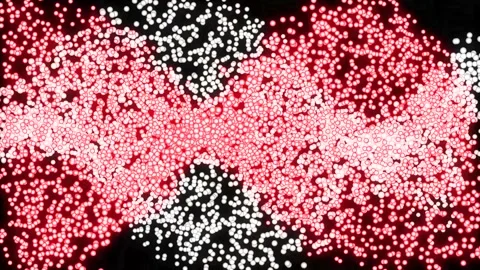 Small white and red glowing balls spinning in black background in spiral con Stock Footage 248066818