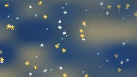 Small white and yellow flowers falling gently on a blurred blue. 2d animation Stock Footage 346365746