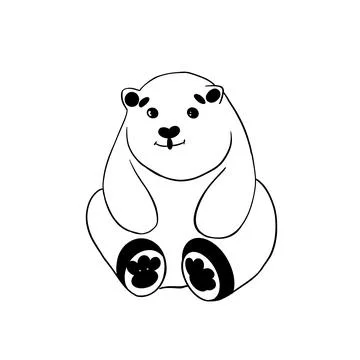 Small white bear cub with black paws on a white background Stock Illustration