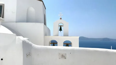Small white bell tower of an orthodox church on island Santorini in Greece Stock Footage 150731286