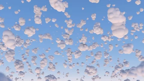Small white clouds, highlighted in pink, float slowly across the blue sky. Milky Stock Footage 166110763