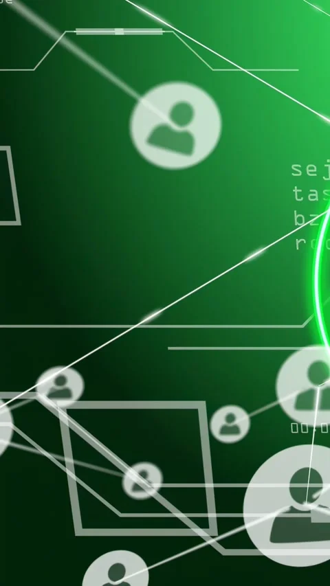Small white disc emerging near neon ring, activating avatars forming linked Stock Footage 330285979