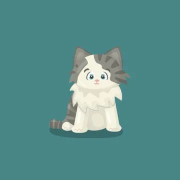 Small white happy friendly isolated vector handdrawing cartoon character cat Stock Illustration