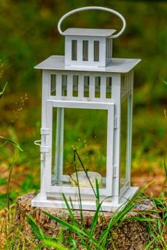Small white lantern for a candle Stock Photos