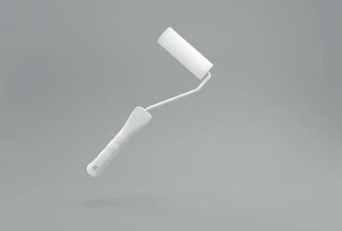 Small White Paint Roller on a Gray Studio Background. 3D render. Illustrazione stock