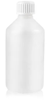 Small white plastic bottle for liquid Foto stock