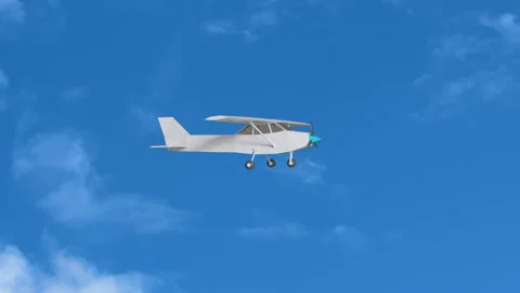 Small White Propeller Airplane Against Blue Sky 3D Animation Stock Footage 344309363