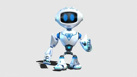 Small white robot with blue graphics walking towards the viewer Stock Footage 346307362