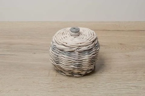 Small White Wicker Box with Lid Stock Photos
