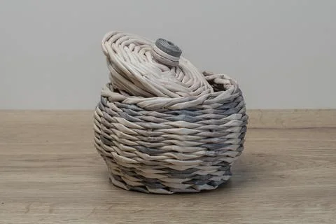 Small White Wicker Box with Lid Stock Photos