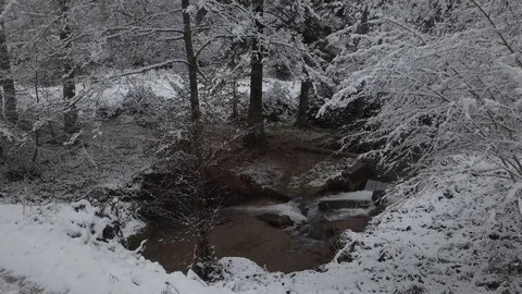 Small wild river and waterfall under the snow 1080 ungraded Stock Footage 105895731
