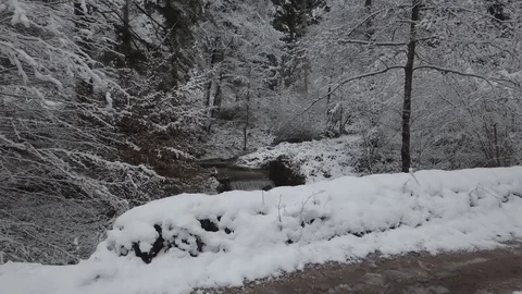 Small wild river under the snow 1080 ungraded Stock Footage 105895777