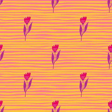 Small wildflower seamless pattern on stripe background. Illustrazione stock